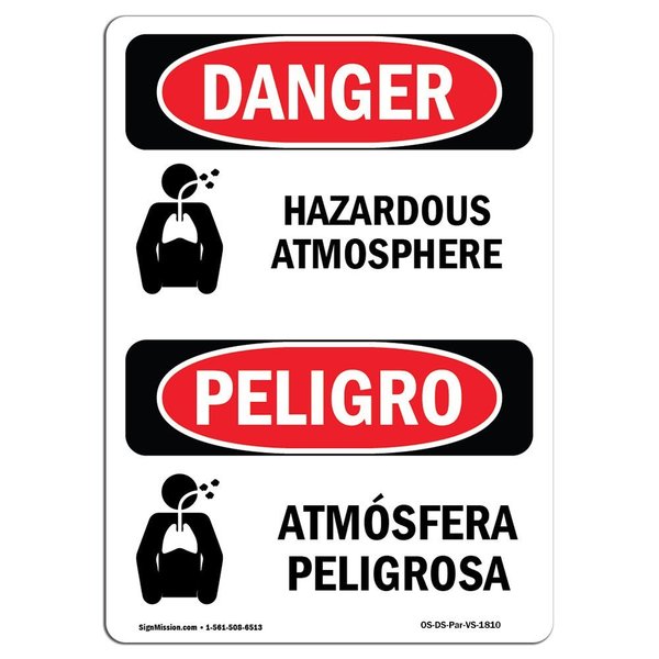 Signmission OSHA Sign, 18" Height, Rigid Plastic, Hazardous Atmosphere Spanish, 1218-VS-1810 OS-DS-P-1218-VS-1810